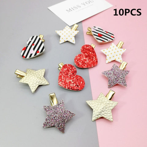 2/6/10pcs/set Synthetic Leather stars butterfly hair clips for girls flower hair Bow hairpin girls children hair accessories