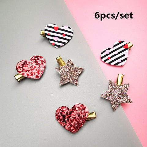 2/6/10pcs/set Synthetic Leather stars butterfly hair clips for girls flower hair Bow hairpin girls children hair accessories