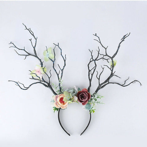 Women Girls Christmas Fairy Tale Flower Headband Retro Tree Branch Deer Ears Antler Hair Hoop Crown Festival Party Props 2020