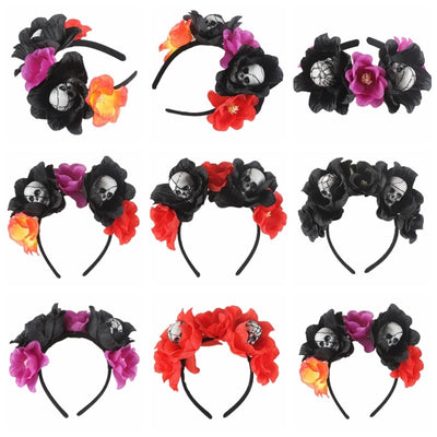 Day of The Dead Headband Fancy Dress Costume Bubble Skull Halloween Accessories Women Party Diadema Catrina Black Flower Crown
