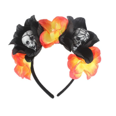 Day of The Dead Headband Fancy Dress Costume Bubble Skull Halloween Accessories Women Party Diadema Catrina Black Flower Crown