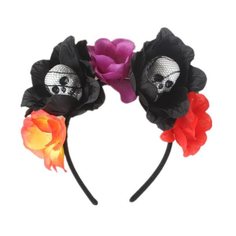 Day of The Dead Headband Fancy Dress Costume Bubble Skull Halloween Accessories Women Party Diadema Catrina Black Flower Crown