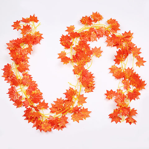 Window Autumn Leaves Garland Maple Leaf Wreath Vine Fake Foliage Decoration 2.4m 1ft Home Garden New Arrivals