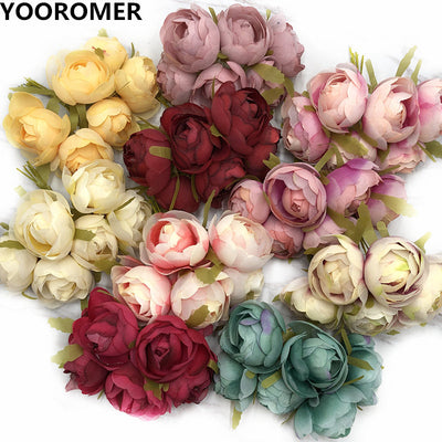 YOOROMER 6pcs silk rose artificial flower bouquet bouquet DIY handmade garland clip art wedding decoration craft fake flower