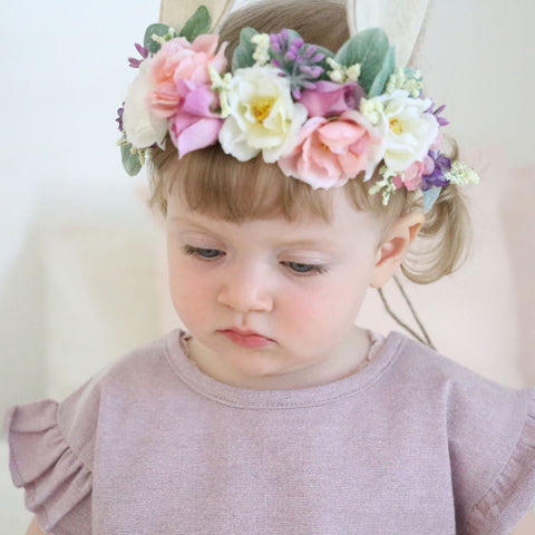 Spring Summer Children's Headband Tieback Bunny Crown Garland Seaside Holiday Imitation Rabbit Ear Hair Band Baby Flower Crown