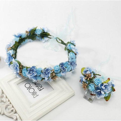 Handmade festival hair ribbon flower hair accessories artificial floral women girl wedding headband crown garland handwrist sets