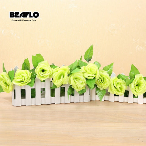 2.4m Silk Artificial Roses Flowers Rattan String Vine with Green Leaves For Home Wedding Garden Decoration Hanging Garland Wall