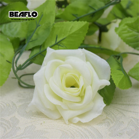 2.4m Silk Artificial Roses Flowers Rattan String Vine with Green Leaves For Home Wedding Garden Decoration Hanging Garland Wall