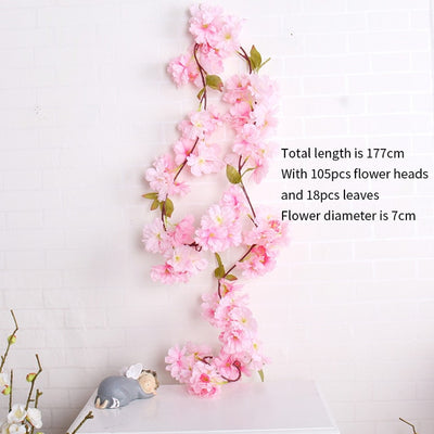 177cm Sakura Cherry blossoms flowers vines rattan silk artificial flowers Home party Wedding decor wall Hanging Wreath Garland