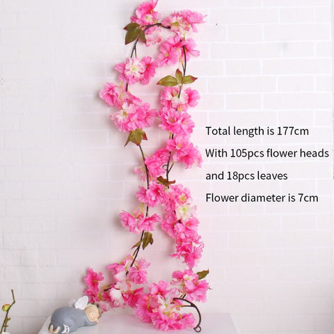 177cm Sakura Cherry blossoms flowers vines rattan silk artificial flowers Home party Wedding decor wall Hanging Wreath Garland