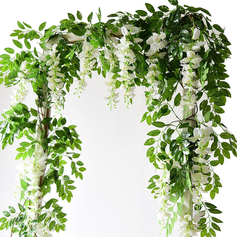 2M Wisteria Artificial Flowers Vine Garland Wedding Arch Decoration Fake Plants Foliage Rattan Trailing Faux Flowers Ivy Wall