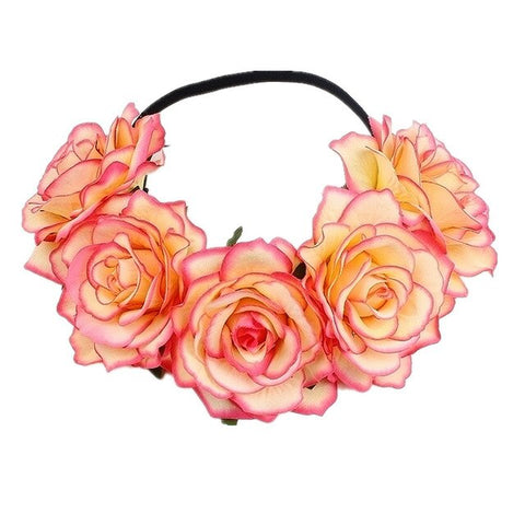 Bohemia Bride Rose Flower Wreath Headbands Girls Fashion Crown Hairband Wedding Headband Garland Hair Accessories