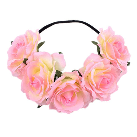 Bohemia Bride Rose Flower Wreath Headbands Girls Fashion Crown Hairband Wedding Headband Garland Hair Accessories