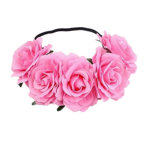 Bohemia Bride Rose Flower Wreath Headbands Girls Fashion Crown Hairband Wedding Headband Garland Hair Accessories