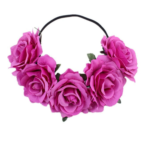 Bohemia Bride Rose Flower Wreath Headbands Girls Fashion Crown Hairband Wedding Headband Garland Hair Accessories