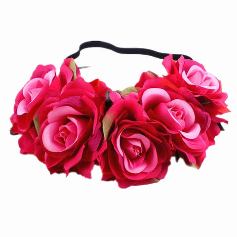 Bohemia Bride Rose Flower Wreath Headbands Girls Fashion Crown Hairband Wedding Headband Garland Hair Accessories