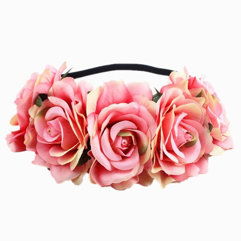 Bohemia Bride Rose Flower Wreath Headbands Girls Fashion Crown Hairband Wedding Headband Garland Hair Accessories