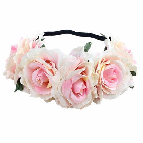 Bohemia Bride Rose Flower Wreath Headbands Girls Fashion Crown Hairband Wedding Headband Garland Hair Accessories