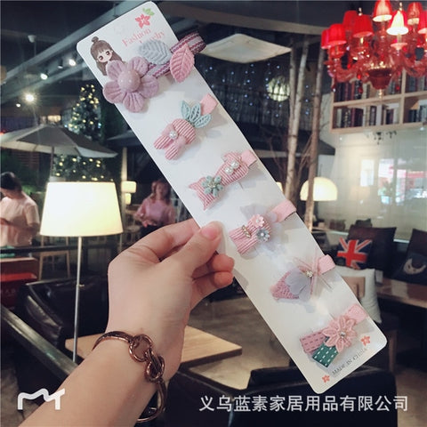 6pcs/set New Winter Fabric Children Hair Clips Cute Cartoon Hairpins Girls Bunny Star Flower Shape Headwear Hair Accessories