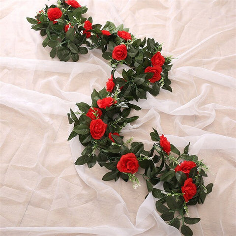 Artificial Rose Flower Fake Hanging Decorative Roses Vine Plants Leaves Artificials Garland Flowers Wedding Wall Decoration