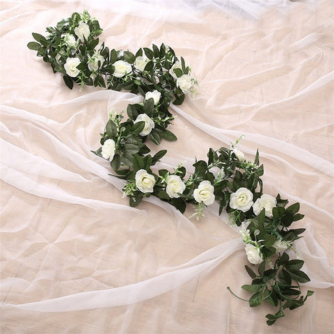 Artificial Rose Flower Fake Hanging Decorative Roses Vine Plants Leaves Artificials Garland Flowers Wedding Wall Decoration