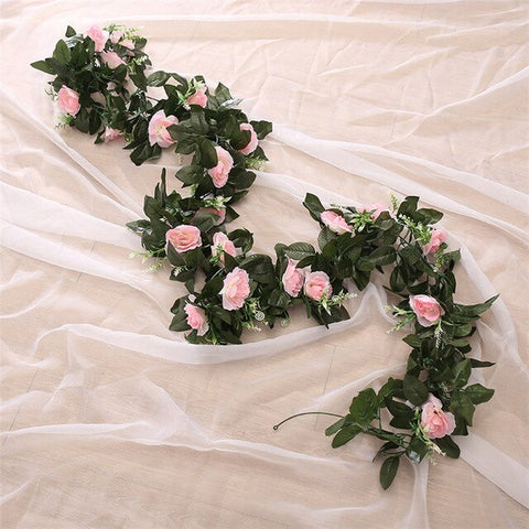 Artificial Rose Flower Fake Hanging Decorative Roses Vine Plants Leaves Artificials Garland Flowers Wedding Wall Decoration