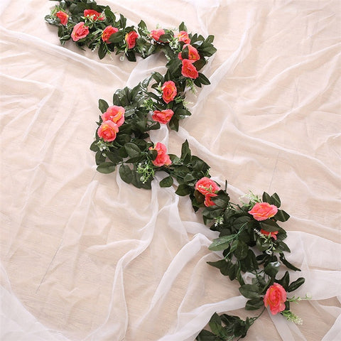 Artificial Rose Flower Fake Hanging Decorative Roses Vine Plants Leaves Artificials Garland Flowers Wedding Wall Decoration