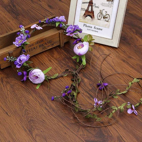 Haimeikang Bohemian Wreath Hair Band Flower Crown Women Rattan Simulation Flower Headband Wrist  Headwear Hair Accessories