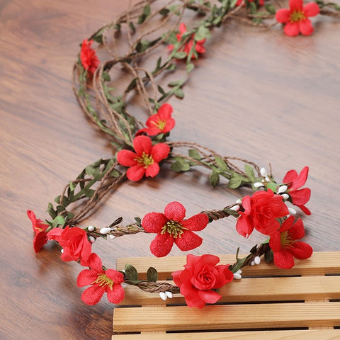 Haimeikang Bohemian Wreath Hair Band Flower Crown Women Rattan Simulation Flower Headband Wrist  Headwear Hair Accessories