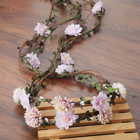 Haimeikang Bohemian Wreath Hair Band Flower Crown Women Rattan Simulation Flower Headband Wrist  Headwear Hair Accessories