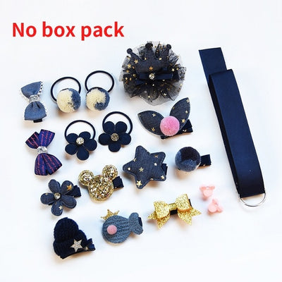 Raindo 18 Pcs/Box Children Cute Hair Accessories Set Baby Fabric Bow Flower Hairpins Barrettes Hair clips Girls Headdress Gift