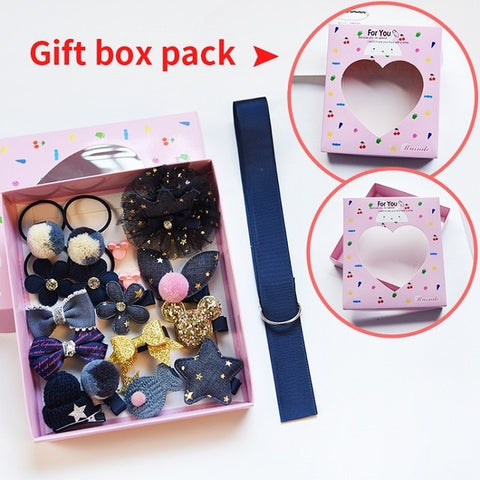 Raindo 18 Pcs/Box Children Cute Hair Accessories Set Baby Fabric Bow Flower Hairpins Barrettes Hair clips Girls Headdress Gift