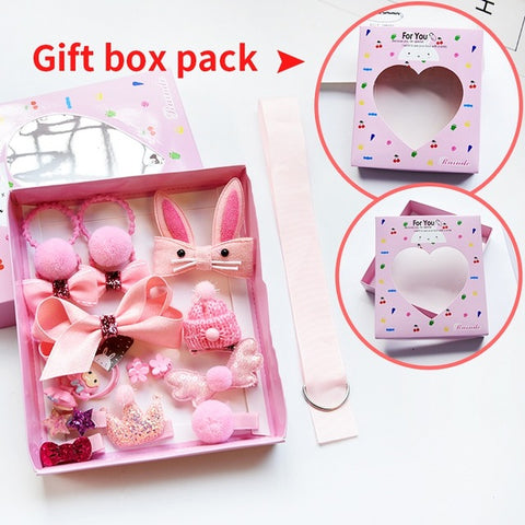 Raindo 18 Pcs/Box Children Cute Hair Accessories Set Baby Fabric Bow Flower Hairpins Barrettes Hair clips Girls Headdress Gift