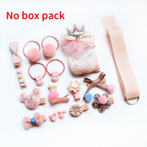 Raindo 18 Pcs/Box Children Cute Hair Accessories Set Baby Fabric Bow Flower Hairpins Barrettes Hair clips Girls Headdress Gift