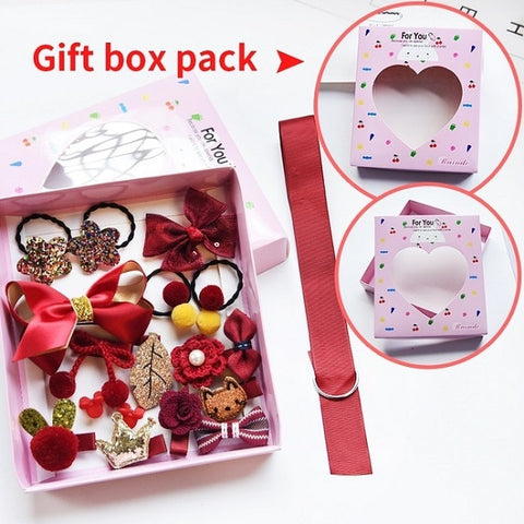 Raindo 18 Pcs/Box Children Cute Hair Accessories Set Baby Fabric Bow Flower Hairpins Barrettes Hair clips Girls Headdress Gift