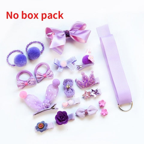 Raindo 18 Pcs/Box Children Cute Hair Accessories Set Baby Fabric Bow Flower Hairpins Barrettes Hair clips Girls Headdress Gift