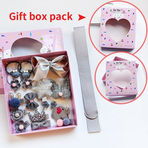 Raindo 18 Pcs/Box Children Cute Hair Accessories Set Baby Fabric Bow Flower Hairpins Barrettes Hair clips Girls Headdress Gift