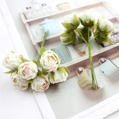 6 bundles ofartificial flower bud flower small tea rose bud handmade flower diy head garland for home wedding decoration