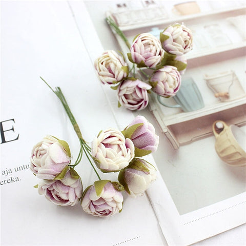 6 bundles ofartificial flower bud flower small tea rose bud handmade flower diy head garland for home wedding decoration