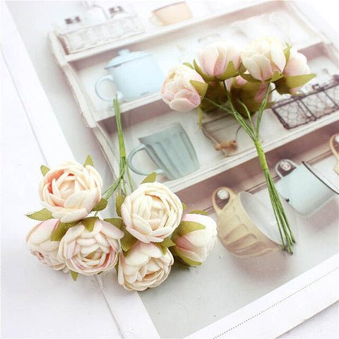 6 bundles ofartificial flower bud flower small tea rose bud handmade flower diy head garland for home wedding decoration