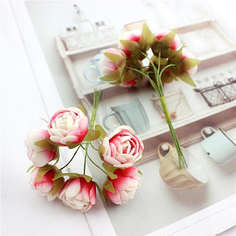 6 bundles ofartificial flower bud flower small tea rose bud handmade flower diy head garland for home wedding decoration