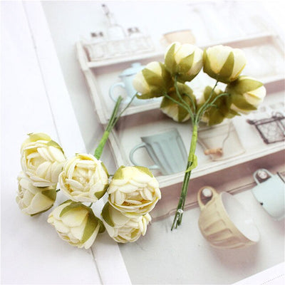 6 bundles ofartificial flower bud flower small tea rose bud handmade flower diy head garland for home wedding decoration