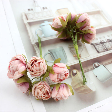 6 bundles ofartificial flower bud flower small tea rose bud handmade flower diy head garland for home wedding decoration