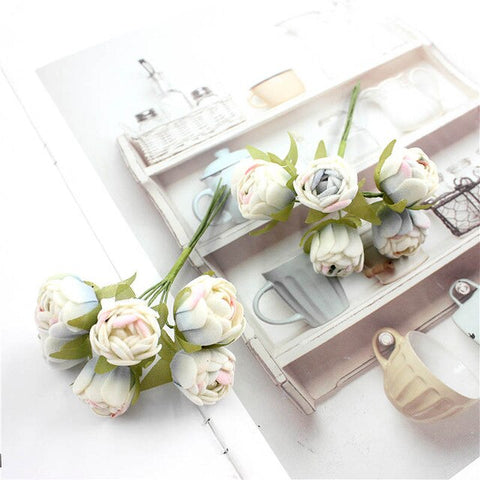 6 bundles ofartificial flower bud flower small tea rose bud handmade flower diy head garland for home wedding decoration