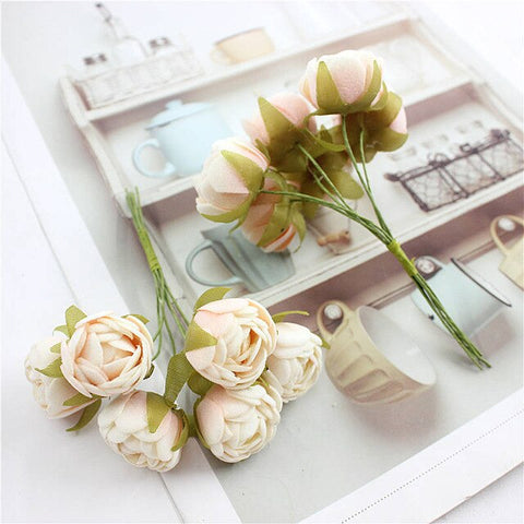 6 bundles ofartificial flower bud flower small tea rose bud handmade flower diy head garland for home wedding decoration