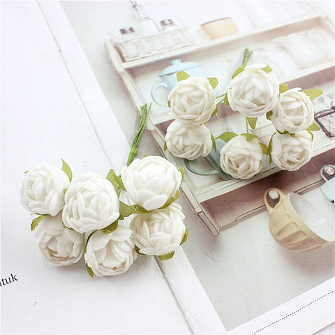 6 bundles ofartificial flower bud flower small tea rose bud handmade flower diy head garland for home wedding decoration