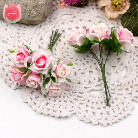 6pcs 3cm Silk Handmade Rose Artificial Flowers For Wedding Party Home Box Decoration DIY Marriage Rosa Corsage Garland Supplies