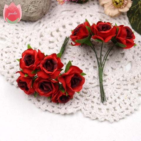 6pcs 3cm Silk Handmade Rose Artificial Flowers For Wedding Party Home Box Decoration DIY Marriage Rosa Corsage Garland Supplies