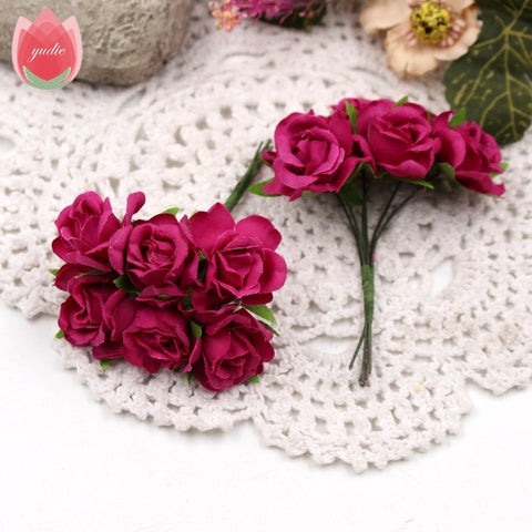 6pcs 3cm Silk Handmade Rose Artificial Flowers For Wedding Party Home Box Decoration DIY Marriage Rosa Corsage Garland Supplies