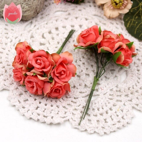 6pcs 3cm Silk Handmade Rose Artificial Flowers For Wedding Party Home Box Decoration DIY Marriage Rosa Corsage Garland Supplies